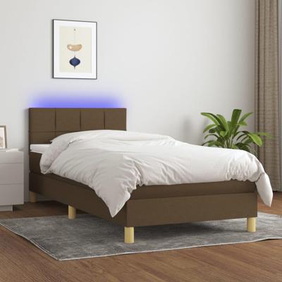 Boxspring met matras en LED stof donkerbruin 100x200 cm