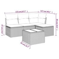5-delige Loungeset met kussens poly rattan grijs - thumbnail