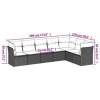 7-delige Loungeset met kussens poly rattan zwart - thumbnail