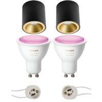 Pragmi Cliron Pro - Opbouw Rond - Mat Zwart/Goud - Verdiept - Ø90mm - Philips Hue - Opbouwspot Set GU10 - White and Color Ambiance - Bluetooth - thumbnail