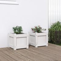 VidaXL Plantenbakken 2 st cm massief grenenhout wit - thumbnail