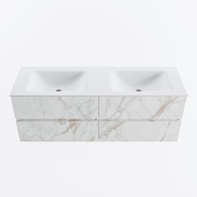 MONDIAZ VICA 140cm badmeubel onderkast Carrara 4 lades. Wastafel CLOUD dubbel zonder kraangat, kleur Talc.