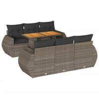7-delige Loungeset met kussens poly rattan grijs - thumbnail