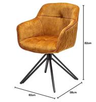 Draaidesign stoel EUPHORIA mosterdgeel fluweel met armleuning metalen frame zwart - 40260 - thumbnail