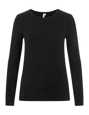 Dames ondershirt lange mouw - Long Tee - Katoenen T-shirt lange mouwen - Wit - Zwart