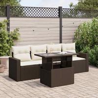 5-delige Loungeset met kussens poly rattan bruin - thumbnail