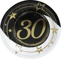 Borden Sterren zwart/wit/goud 30 Jaar (6st) - thumbnail