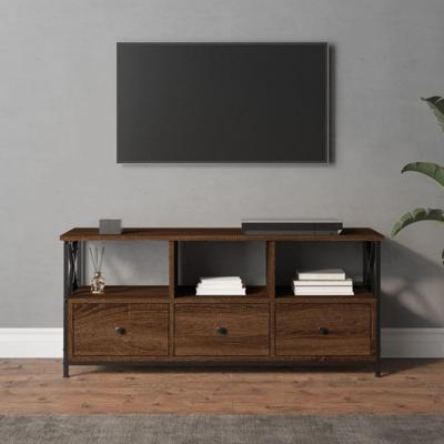 Tv-meubel 102x33x45 cm bewerkt hout en ijzer bruin eikenkleur