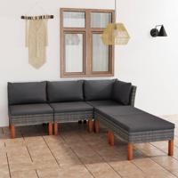 5-delige Loungeset met kussens poly rattan grijs - thumbnail