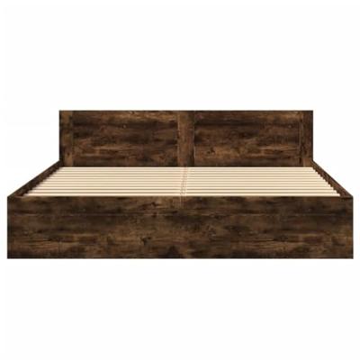 Bedframe met hoofdeinde bewerkt hout gerookt eiken 200x200 cm