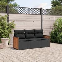 3-delige Loungeset met kussens poly rattan zwart - thumbnail