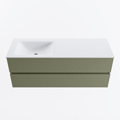 MONDIAZ VICA 130cm badmeubel onderkast Army 2 lades. Wastafel CLOUD links 1 kraangat, kleur Talc.