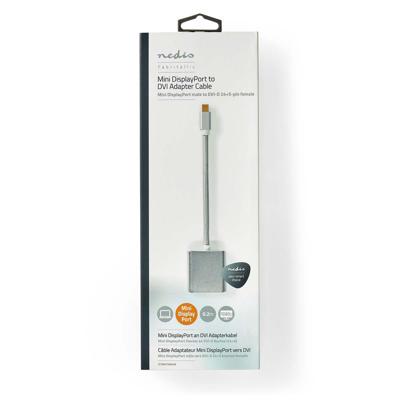 Mini DisplayPort-Kabel - DisplayPort 1.2 - Mini-DisplayPort Male - DVI-D 24+1-Pins Female - 21.6 Gbps - Verguld - 0.20 m - Rond - Gevlochten - Zilver - Cover Window Box