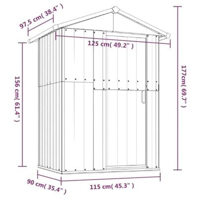 Tuinschuur 126x97,5x177 cm gegalvaniseerd staal grijs
