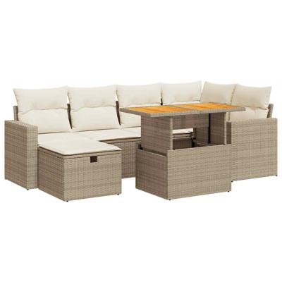 8-delige Loungeset met kussens poly rattan acacia beige