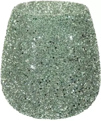 Mega Collections theelichthouder glas strass 12x12.5cm groen