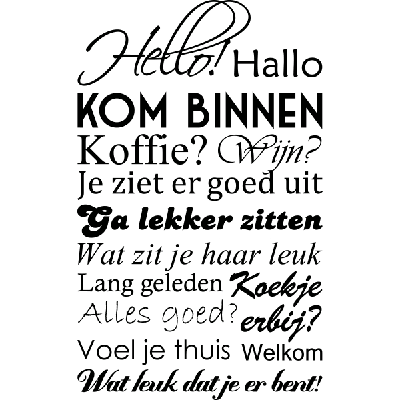 Hello Hallo kom binnen - Muursticker