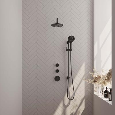 Inbouw Regendouche Set Brauer Black Edition Gebogen Wanduitloop Ronde Hoofddouche 20 cm Met Twee Stopkranen Handdouche 3 Standen en Glijstang Mat