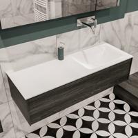 Mondiaz Lush Cloud badmeubel eiken Dark brown 120 cm 1 lade solid surface enkele spoelbak rechts zonder kraangat - thumbnail