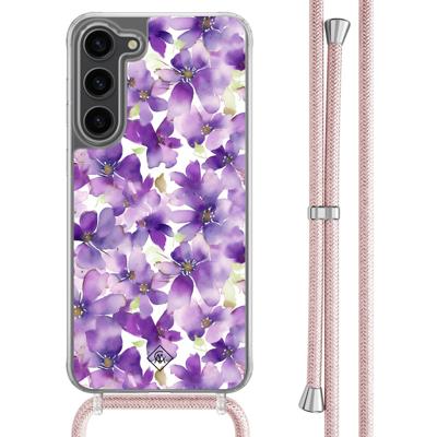 Samsung Galaxy S23 Plus hoesje met rosegoud koord - Floral violet