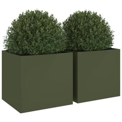 VidaXL Plantenbakken 2 st 49x47x46 cm staal olijfgroen
