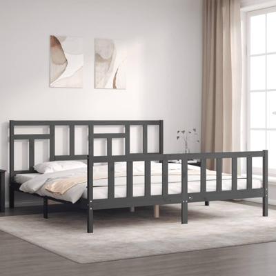 Bedframe met hoofdbord massief hout grijs 200x200 cm