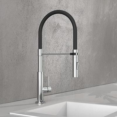 STILO ééngreepsmengkraan keuken met soft-touch slang, chroom-zwart elegante kraan met wisselbaar vaatdouche met 2 straalpatronen hoge ronde uitloop en draaibereik 360° cold-start functie - koud STILO ééngreepsmengkraan keuken met soft-touch slang, chroom-zwart elegante kraan met wisselbaar vaatdouche met 2 straalpatronen hoge ronde uitloop en draaibereik 360° cold-start functie - koud