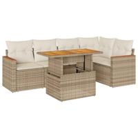 6-delige Loungeset met kussens poly rattan acacia beige - thumbnail