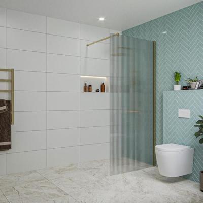 Fortifura Galeria inloopdouche - 90x200cm - ribbelglas - wandarm - Geborsteld Messing PVD (Goud) SW797951/SW797910