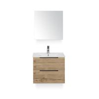 Seville Badmeubelset 60 cm - Natuur Eiken Edge greep - Wastafel Enjoy - met Spiegelkast - thumbnail
