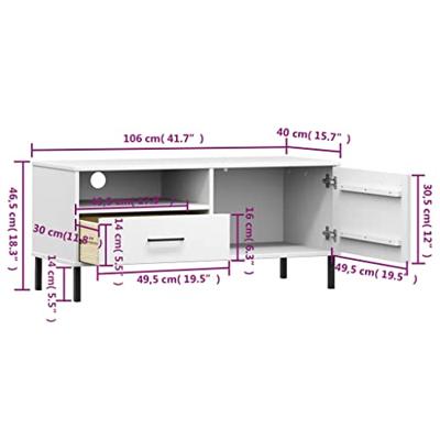 Tv-meubel met metalen poten OSLO massief grenenhout wit