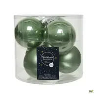 Decoris kerstballen glas saliegroen 8cm 6st - thumbnail