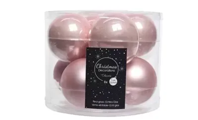Decoris kerstballen Glas 8st poederroze 7cm