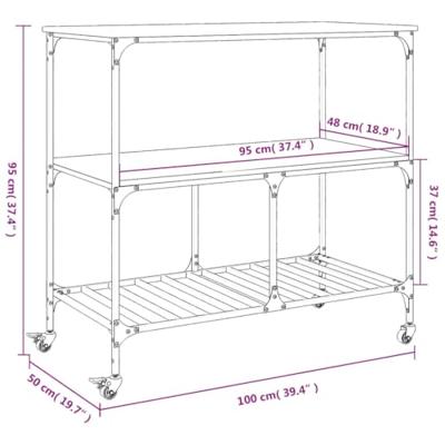 Keukentrolley 100x50x95 cm bewerkt hout grijs sonoma eikenkleur