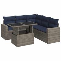 6-delige Loungeset met kussens poly rattan acacia grijs - thumbnail