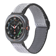 Elastische solo loop nylon bandje - Wit met zwart - Samsung Galaxy Watch 8 - 40mm / 44mm - thumbnail