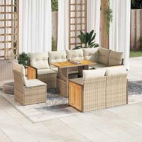 9-delige Loungeset met kussens poly rattan acacia beige - thumbnail