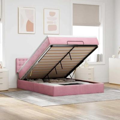 Ottoman bed met matras 140x200cm fluweel roze