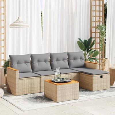 5-delige Loungeset met kussens poly rattan gemengd beige