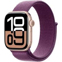Apple Watch Series 10 (GPS 42 mm) Smartwatch - Kast van roségoudkleurig aluminium - Pruimenpaars geweven sportbandje. Conditie bijhouden, Ecg-app, always on Retina-display, CO₂-neutraal - thumbnail