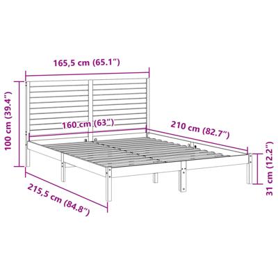Bedframe extra lang zonder matras massief hout wit 160x210 cm