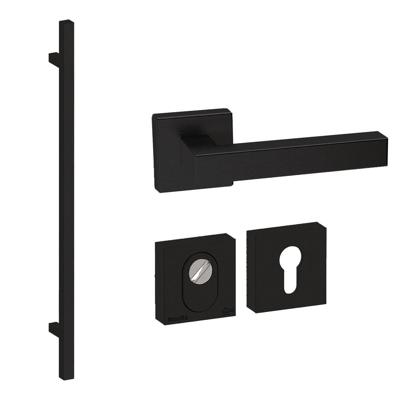 Hardbrass Voordeurset vierkant 3-delig met greep 1160mm SKG3 met kerntrekbeveiliging - zwart