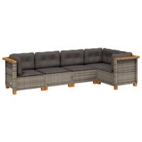5-delige Loungeset met kussens poly rattan grijs - thumbnail