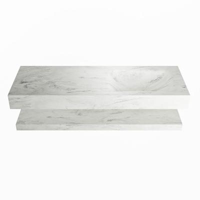 MONDIAZ ALAN-DLUX 130cm planchet Opalo. Vrijhangende wastafel CLOUD rechts 1 kraangat, kleur Opalo. MONDIAZ ALAN-DLUX 130cm planchet Opalo. Vrijhangende wastafel CLOUD rechts 1 kraangat, kleur Opalo.