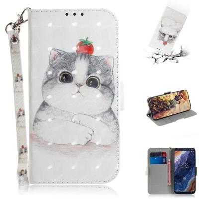 3D gekleurde tekening schattig Cat patroon horizontale Flip lederen case voor Nokia 9 met houder & card slots & portemonnee