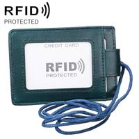 KB153 Antimagnetic RFID Leather Card Holder ID Card Badge with Lanyard (Blue) - thumbnail