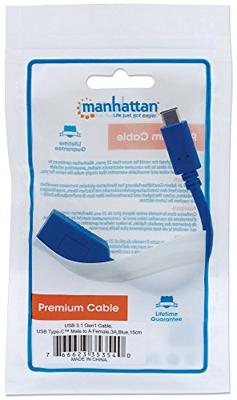 Manhattan USB 2.0, USB 3.2 Gen 1 (USB 3.0) Adapter [1x USB 3.2 Gen 1 bus A (USB 3.0) - 1x USB-C stekker] 353540 15.00 cm Afgeschermd (enkel), Folie afscherming