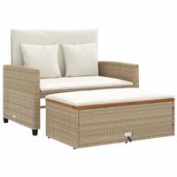 Tuinbank 2-zits met kussens poly rattan en acaciahout beige - thumbnail
