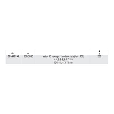 Beta 13-delige set dopsleutels zeskant (art. 900) 900/SB13 - 009000150