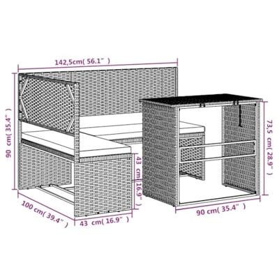 Tuinbank met tafel en kussens L-vormig poly rattan bruin Tuinbank met tafel en kussens L-vormig poly rattan bruin